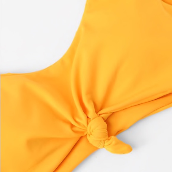SOLD OUT CLEARANCE Yellow Knot Tie Front Top Cheeky Bikini Swimsuit - Picture 3 of 5
